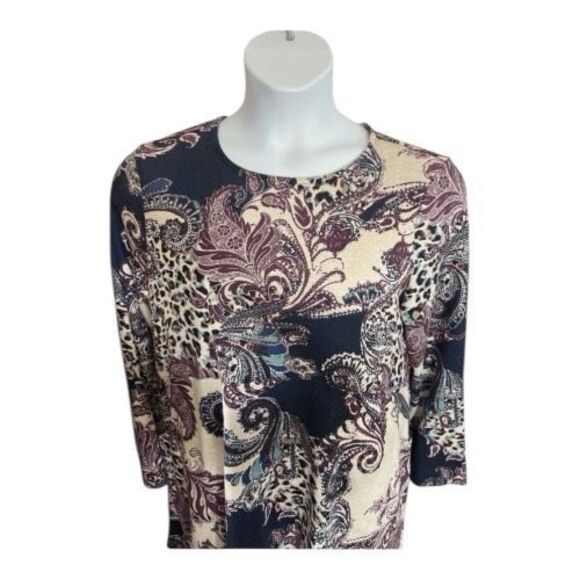 Chico’s Long Sleeve Top Tunic Size 2 (Large) Purple Paisley Print Side Pockets - Picture 5 of 12